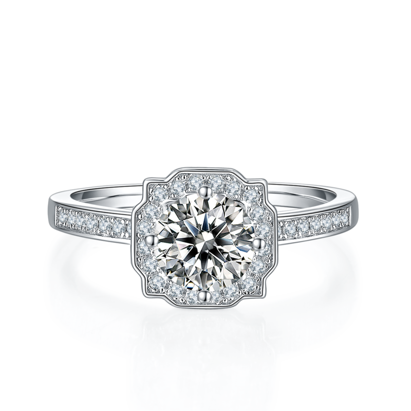 微镶海瑞S925银镀白金MoissaniteWomen's Ring1ctD级